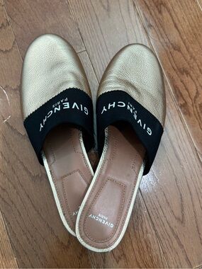 Givenchy Metallic Gold Backless Mule with Black Branded Band